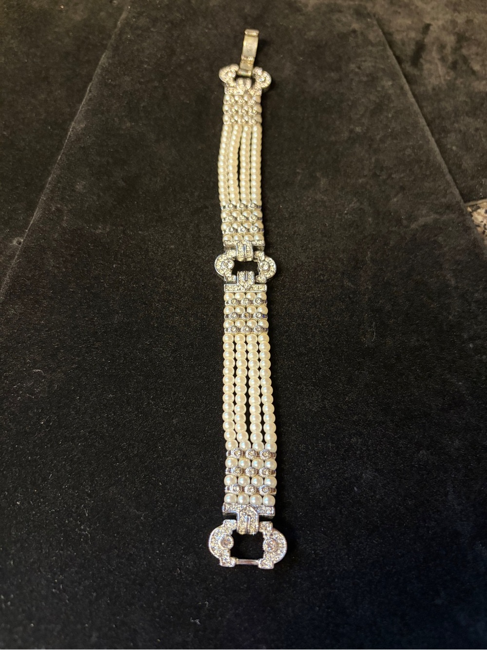 Art Deco Style Elegant Pearl and Crystal Multistrand Bracelet -Bridal Jewelry